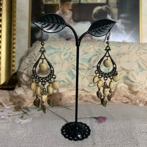 Tan and Feather Dangle Earrings